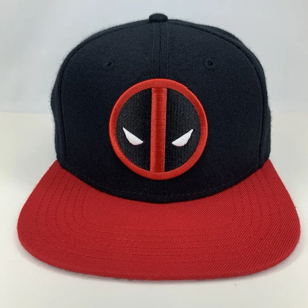 DEADPOOL Hat Adjustable Snap Black Red Embroidered Logo Flat Bill Baseball Cap